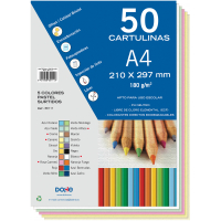 PACK 50 Cartulinas A4 180g en 5 colores surtidos PASTEL