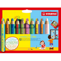Stabilo Woody 3 en 1 Duo - PACK 10 Lapices de Colores + Sacapuntas
