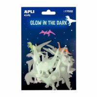 Apli Dinosaurios Luminiscentes 3D - Plastico Solido - Brillan en la Oscuridad - Adhesivo Permanente