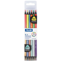 Milan Pack de 6 Lapices Bicolores Triangulares. Colores Metalizados y Fluor