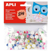 Apli Pack de 100 Ojos Moviles Redondos Adhesivos - Medidas Surtidas Diametro 10 mm - Colores Surtidos