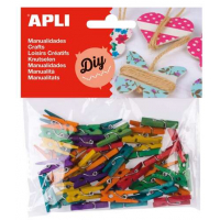 Apli Pack de 45 Mini Pinzas de Madera Natural 25 x 3 mm - Colores Surtidos