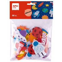 Apli Kids Bolsa de 56 Formas de Goma EVA Adhesivas Tematica Espacio - 14 Diseños Diferentes - Medidas de 3 a 6cm - Colores Surtidos