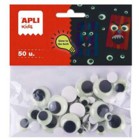 Apli Kids Bolsa de 50 Ojos Moviles Redondos Adhesivos - Brillan en la Oscuridad - Tamaños 8mm, 10mm, 15mm, 20mm