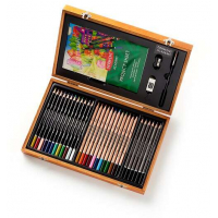 Derwent Academy Caja de Madera (Lapices de Colores, Pincel, Sacapuntas, Goma, Hoja de Proyectos)
