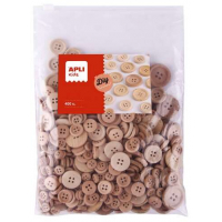 Apli Kids Bolsa de 400 Botones de Madera Natural - Tamaños 10mm, 15mm, 20mm, 25mm, 30mm