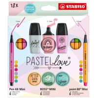 PACK 18 Stabilo Pastellove. (6 Rotuladores Premium Pen 68 Mini, 6 Rotuladores Point 88 Mini y 6 Marcadores MINI Pastellove)
