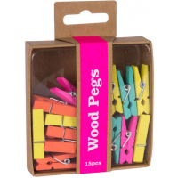 Apli Fluor Collection Pinzas de Madera - 15 Unidades de Colores Fluorescentes