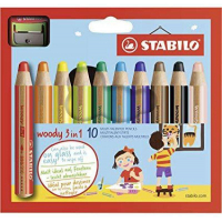 Stabilo Woody 3 en 1 - PACK 10 Lapices de Colores + Sacapuntas