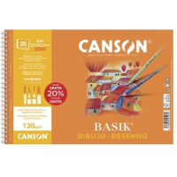 Canson Basik Bloc de Dibujo Espiral 20 Hojas A4+ 130g - Con Recuadro - 23x32.5cm - Blanco