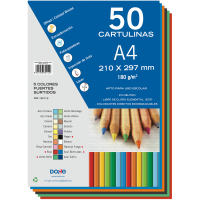 PACK 50 Cartulinas A4 180g en 5 colores surtidos FUERTE