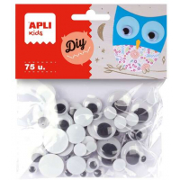 Apli Pack de 75 Ojos Moviles Redondos - Medidas Surtidas - Negro