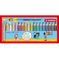 Stabilo Woody 3 en 1 - PACK 18 Lapices de Colores + Sacapuntas + Pincel Nº 8