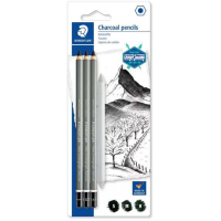 Staedtler Mars Lumograph Charcoal 100C Pack de 3 Lapices de Grafito + Difuminador