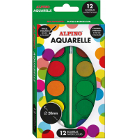 Acuarelas Alpino Estuche de 12 c0lores pastillas de 28mm. Incluye Pincel