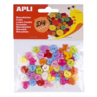 Apli Pack de 60 Botones de Plastico Surtidos - Formas Diversas - Colores Surtidos