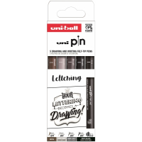 Uni-ball Uni Pin Lettering Pack de 5 Rotuladores Calibrados 0.8, y Brush