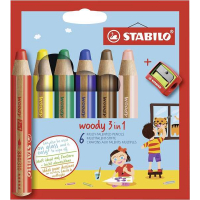 Stabilo Woody 3 en 1 - PACK 6 Lapices de Colores + Sacapuntas
