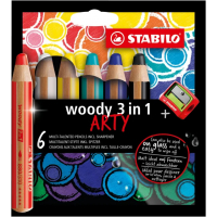 Stabilo Woody 3 en 1 Arty - PACK 6 Lapices de Colores + Sacapuntas