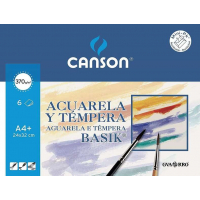 Canson Acuarela Basik Minipack de 6 Hojas A4+ 370gr - Muy Bien Encolado - De grano Ligero - Blanco