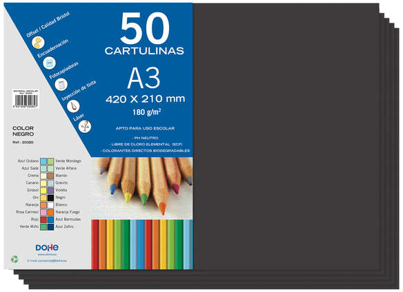 PACK 50 Cartulinas A3 180 g/m2. Negro