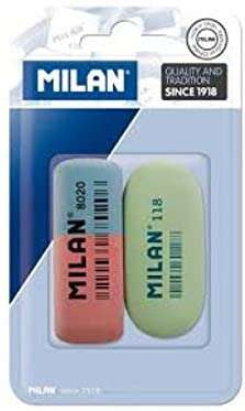 Milan Pack de 2 Gomas de Borrar (Goma 8020 biselada doble + Goma 118 Ovalada)