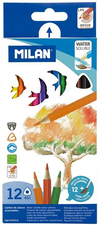 Milan Pack de 12 Lapices Triangulares de Colores Acuarelables + Pincel