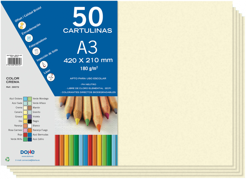 PACK 50 Cartulinas A3 180 g/m2. Crema