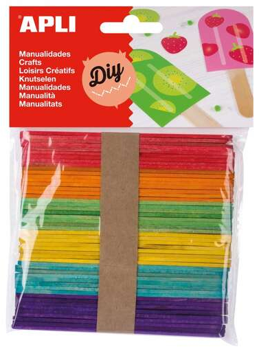 Apli Pack de 50 Palos Polo de Madera Natural 114 x 10 mm - Colores Surtidos