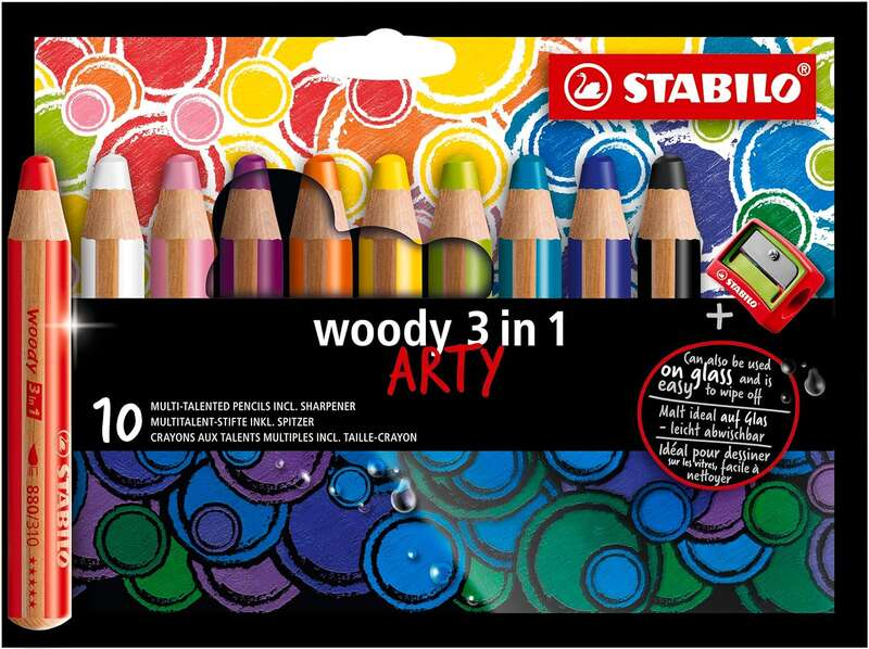 Stabilo Woody 3 en 1 Arty - PACK 10 Lapices de Colores + Sacapuntas
