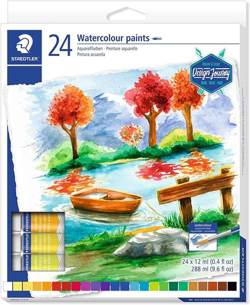 Staedtler Pack de 24 Tubos de Acuarela 12ml Colores Brillantes Usar en Papel Acuarela o Cartulina