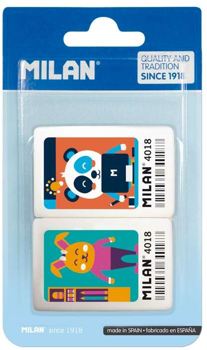 Milan 4018 Pack de 2 Gomas de Borrar Rectangulares - Miga de Pan