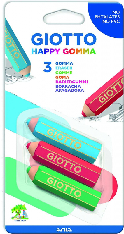 Pack de 3 Gomas de Borrar Giotto Happy - Plastico 