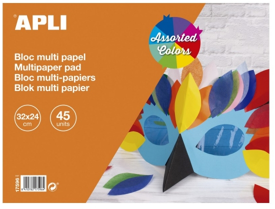 Apli Bloc de Papeles Surtidos 45 Hojas (Papel Charol, Seda, Celofan, Aluminio y Cartulina) Scrapbooking