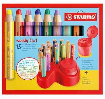 Imagen extra Stabilo Set de Mesa Woddy 3 en 1 - PACK 15 Lapices de Colores + Sacapuntas con Deposito