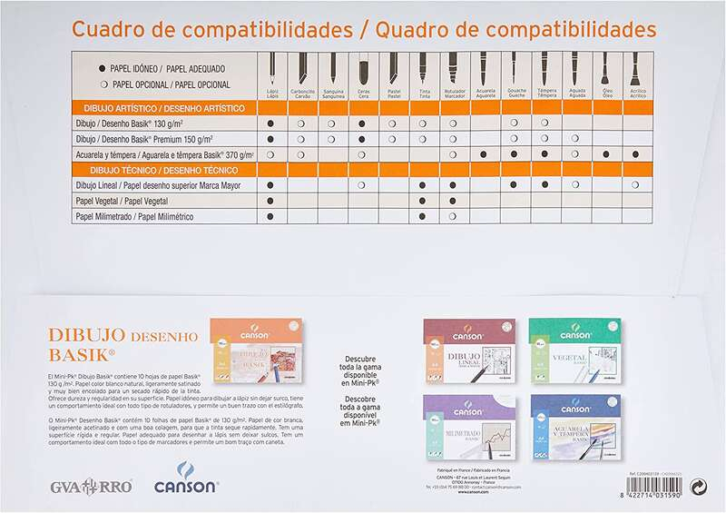Imagen extra Canson Minipack de 10 Hojas de Dibujo Basik Liso A3 - 29,7x42cm - 130g - Blanco