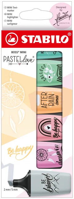 PACK 6 Marcadores Stabilo Boss MINI Pastellove (Rosa, Fucsia, Naranja, Verde, Gris, y Turquesa)