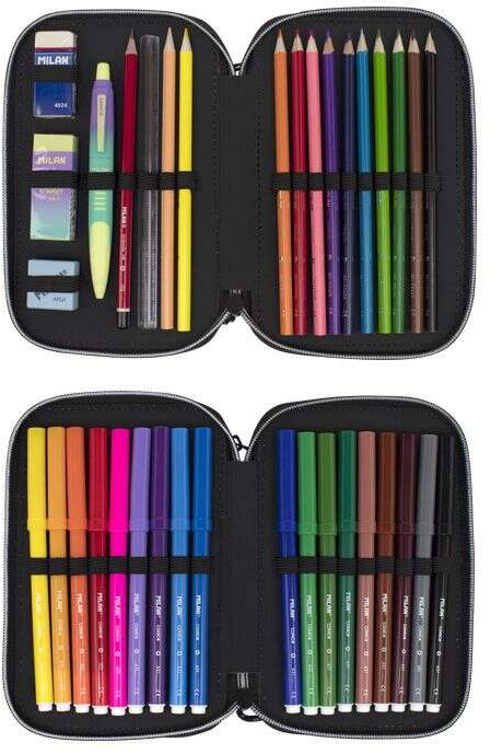 Imagen extra Milan Sunset Plumier de 2 Pisos con 2 Gomas de Borrar, Sacapuntas, Lapiz, Boligrafo Compact, Regla, 12 Lapices de Colores y mas