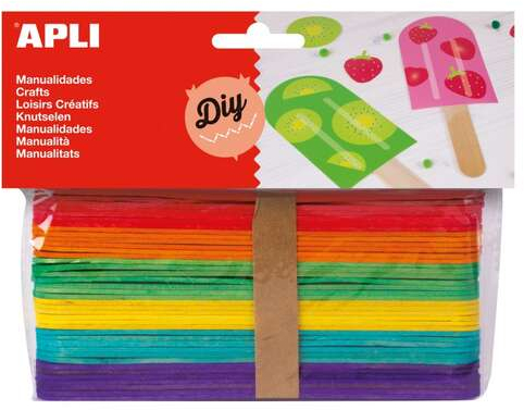 Apli Pack de 40 Palos Polo Jumbo de Madera Natural 150 x 18 mm - Colores Surtidos