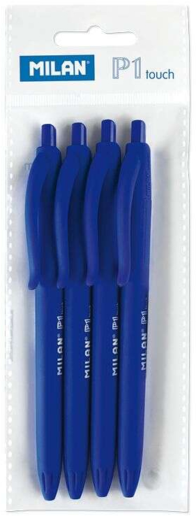 Milan P1 Touch Pack de 4 Boligrafos de Bola Retractiles - Punta Redonda 1mm - Tinta con Base de Aceite - Escritura Suave - 1.200