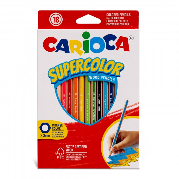 Carioca Supercolor Pack de 18 Lapices de Madera - Hexagonales
