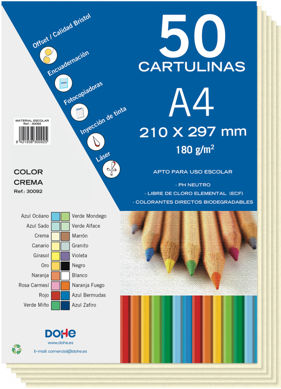 PACK 50 Cartulinas A4  180g - Crema