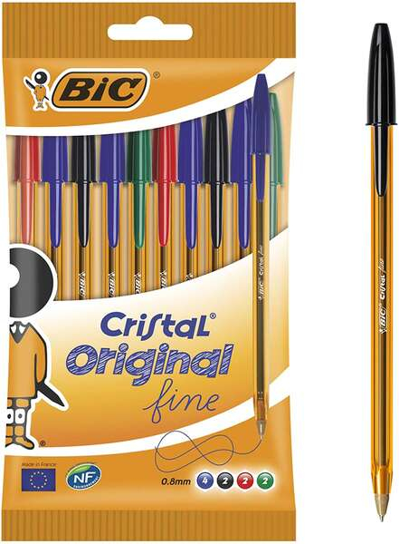 PACK 10 Boligrafos BIC Cristal Original FINE (Azul, Rojo, Negro y Verde)