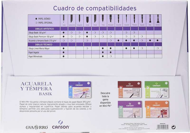 Imagen extra Canson Acuarela Basik Minipack de 6 Hojas A3 - 29.7x42cm - 370g - Blanco
