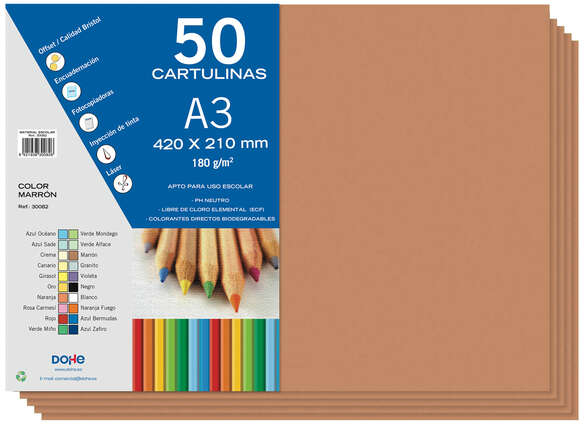 PACK 50 Cartulinas A3 - Gramaje de 180g - Marrón