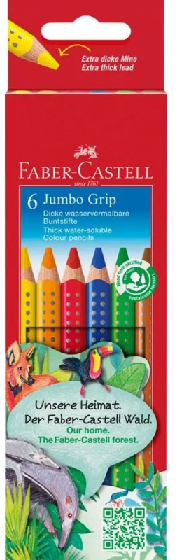 Faber-Castell Jumbo Grip Pack de 6 Lapices de Colores Triangulares con Grip de Agarre