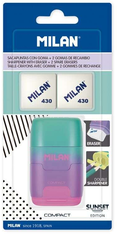 Milan Compact Sunset Afilaborra Compact con 2 Gomas de Borrar - Sacapuntas Doble