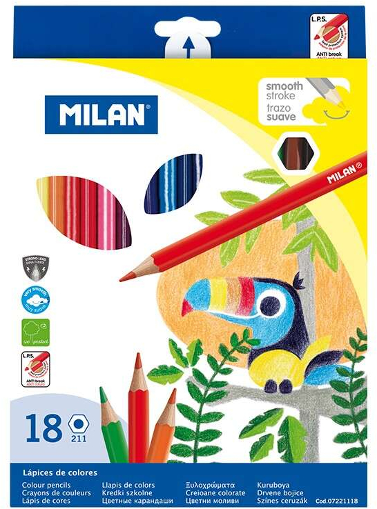 Milan Pack de 18 Lapices Hexagonales de Colores