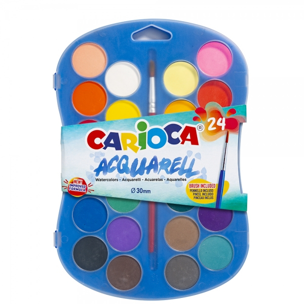 Acuarelas Carioca de 24 Colores de 30mm con pincel