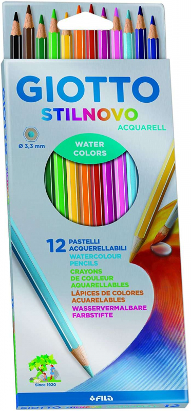 Giotto Stilnovo Acquarell Pack de 12 Lapices de Colores Acuarelables Hexagonales